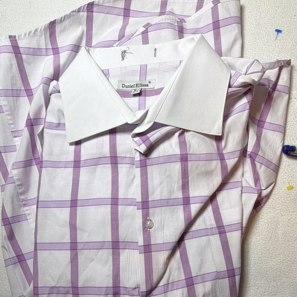 Daniel Ellissa M White/Purple Check Cotton Easy Care Dress Shirt 18 1/2 36-37